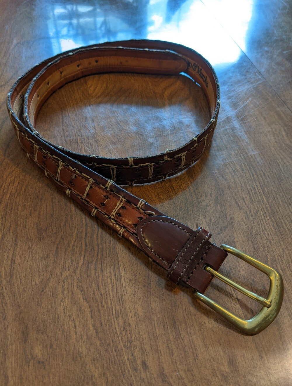 Vintage Men's Brown Leather Stitched Belt